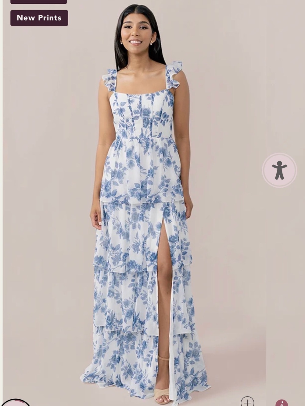 REVELRY Poppy Chiffon Floral Tiered Dress in ‘Dusty Blue Bouquet’ Size 14